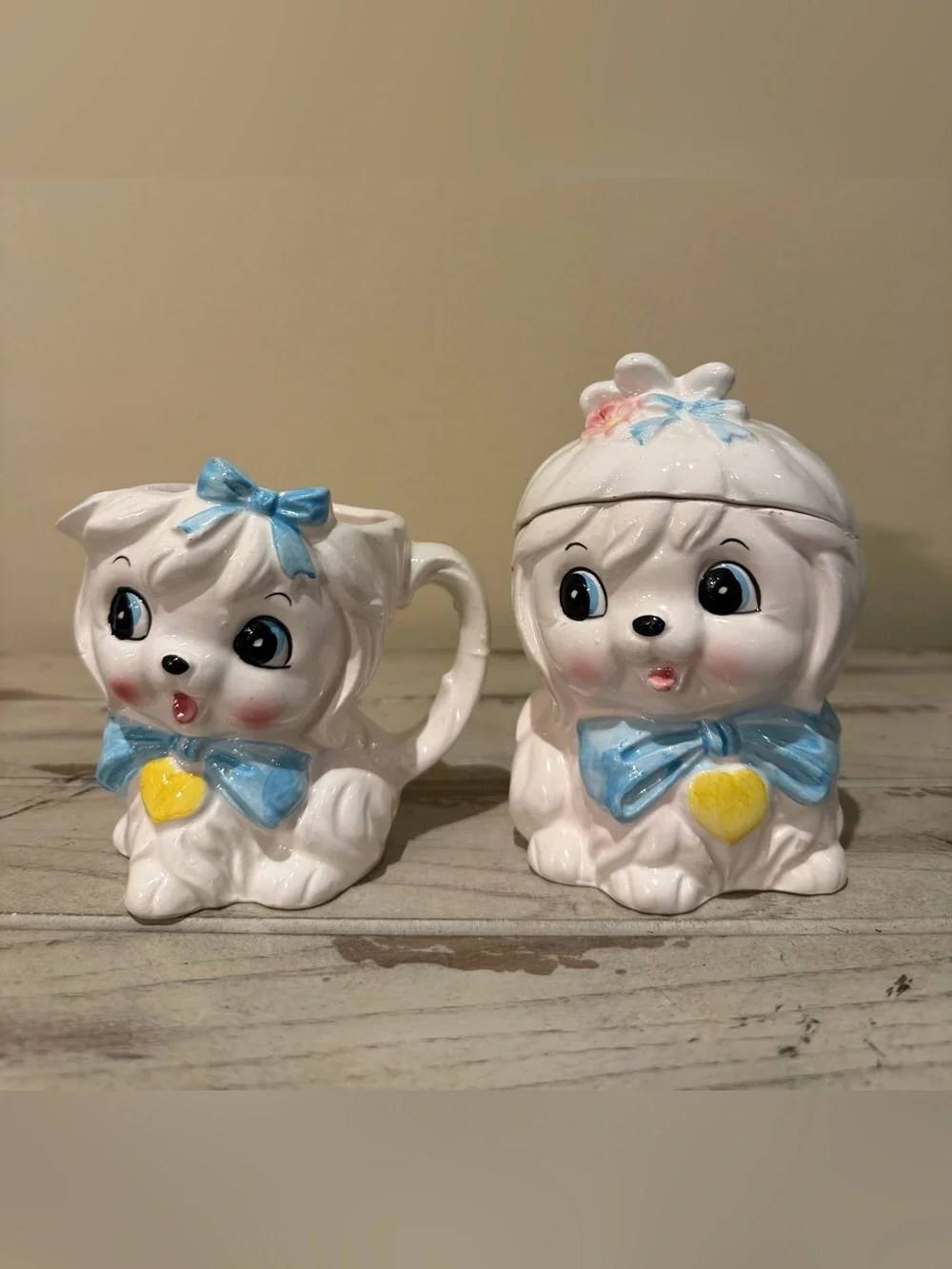 Vintage 1950s Lefton Mr. Toodles Puppy Dog Creamer & Sugar Set Retro Kitsch